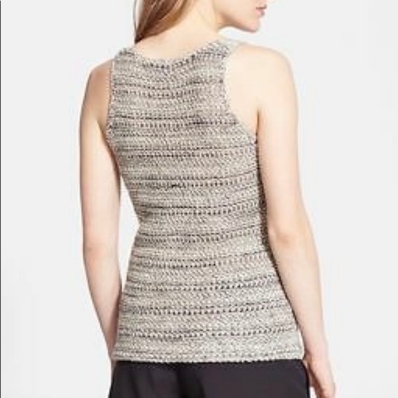 VINCE LOOSE KNIT SLEEVELESS STRIPE BEIGE LOW U NECK SWEATER - Picture 2 of 6